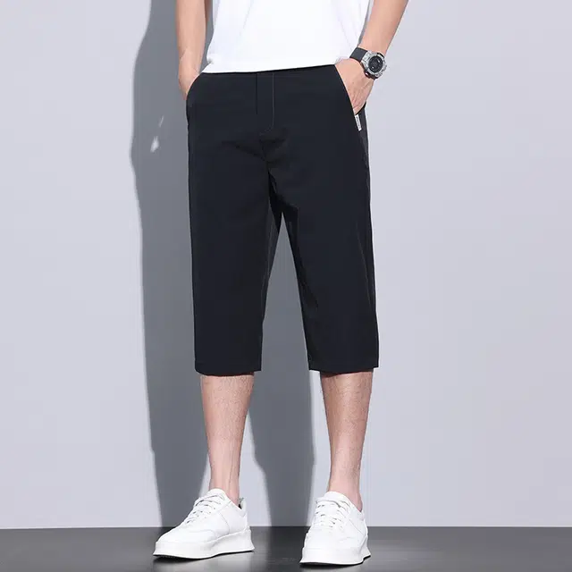 么宁 字母刺绣夏季薄款冰丝速干透气七分裤宽松直筒简约百搭休闲短裤 男女同款