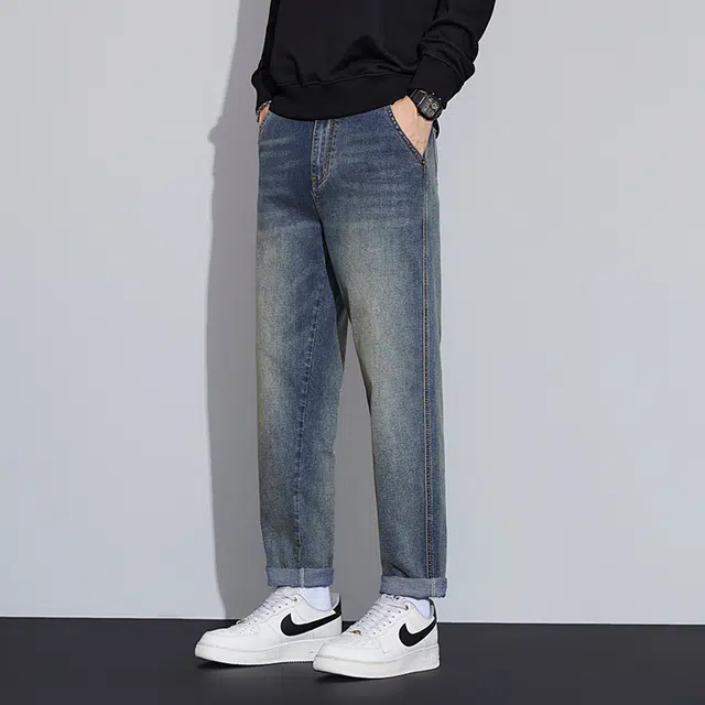 么宁 美式复古水洗宽松直筒裤潮流时尚弹力舒适透气耐穿耐磨个性痞帅休闲牛仔裤 男女同款