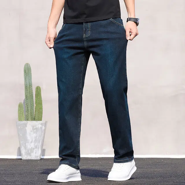 么宁 宽松直筒轻商务潮流时尚简约百搭弹力舒适透气耐穿耐磨个性痞帅牛仔裤 男女同款