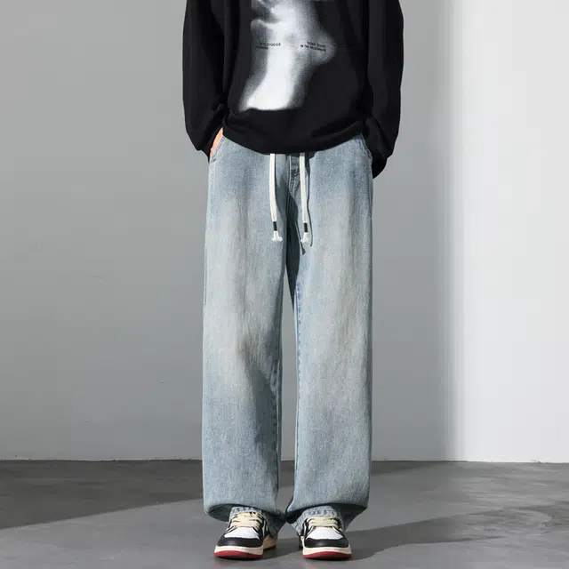 么宁 秋冬季简约百搭宽松直筒裤潮流时尚舒适透气耐穿耐磨个性帅气运动休闲牛仔裤 男女同款