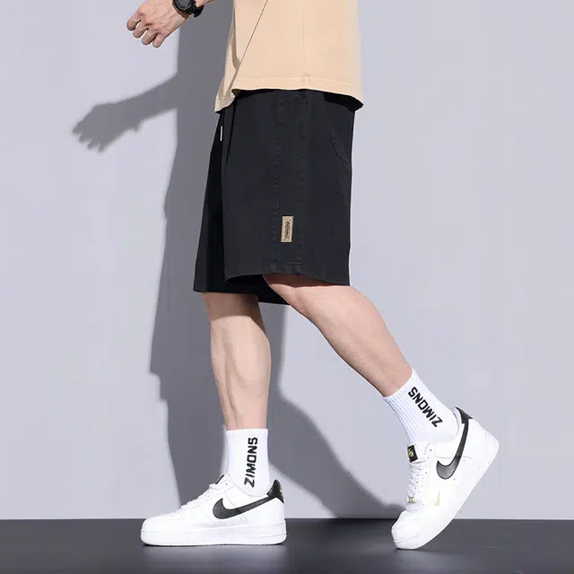么宁 夏季薄款宽松直筒五分裤时尚绣标简约百搭舒适透气个性痞帅休闲短裤 男女同款