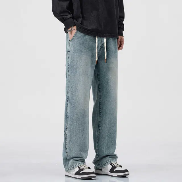 么宁 秋冬季美式高街复古水洗简约百搭舒适透气个性痞帅休闲牛仔裤 男女同款