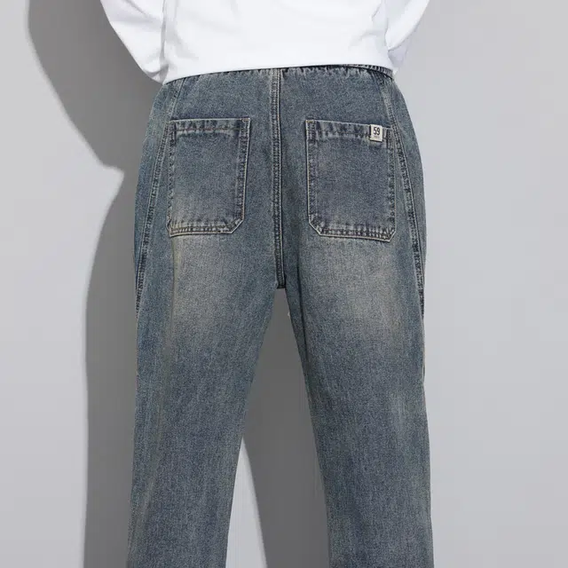 么宁 美式高街复古水洗宽松直筒简约百搭舒适透气阔腿牛仔裤 男女同款