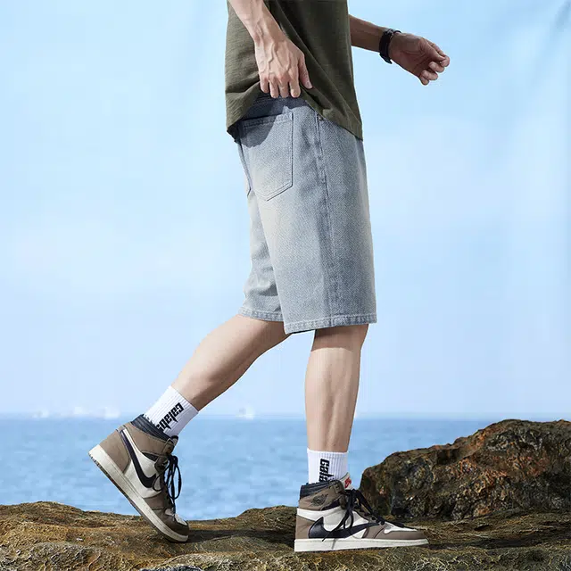 么宁 美式复古星空纹宽松直筒五分裤潮流时尚简约百搭舒适透气个性痞帅牛仔短裤 男女同款