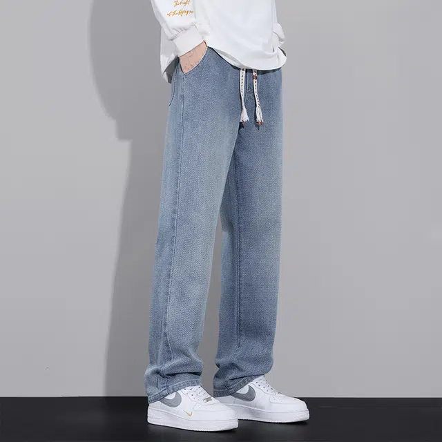 么宁 美式复古舒适透气潮流时尚简约百搭宽松直筒个性痞帅休闲运动阔腿牛仔裤 男女同款