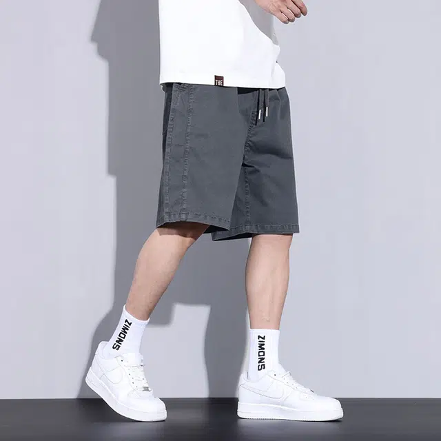 么宁 夏季薄款宽松直筒五分裤时尚绣标简约百搭舒适透气个性痞帅休闲短裤 男女同款
