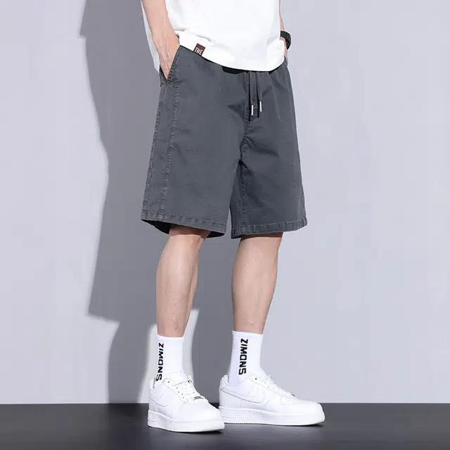 么宁 夏季薄款宽松直筒五分裤时尚绣标简约百搭舒适透气个性痞帅休闲短裤 男女同款