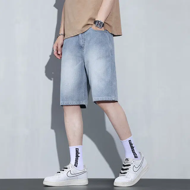 么宁 五分裤宽松直筒薄款凉感潮流时尚简约百搭牛仔短裤 男女同款