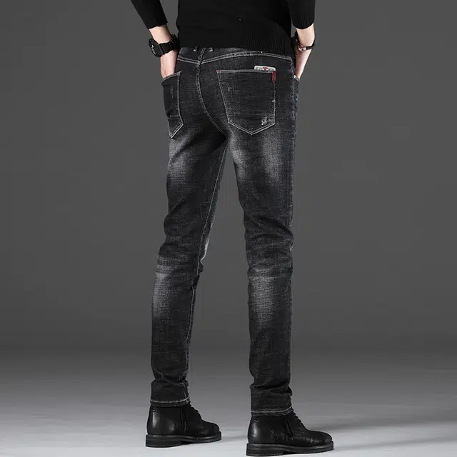 么宁 秋冬季韩版潮流修身小直筒裤弹力舒适透气简约百搭个性痞帅休闲保暖加绒牛仔裤 男女同款