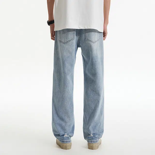 么宁 美式潮牌水洗宽松直筒舒适百搭运动休闲牛仔裤 男女同款