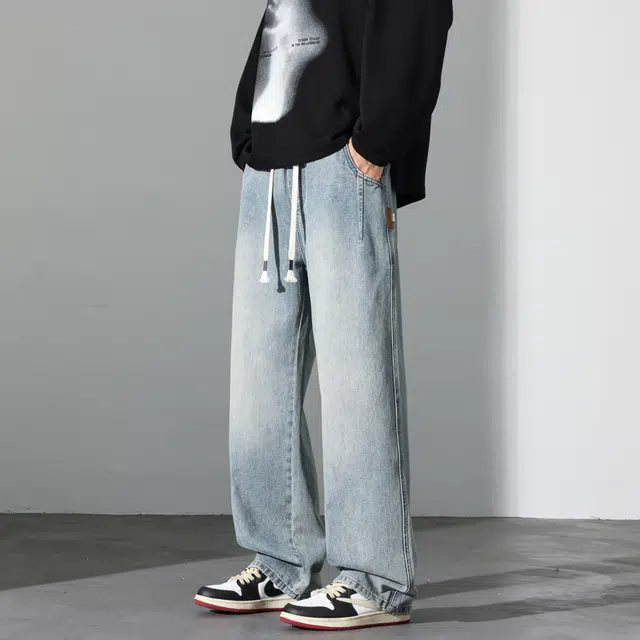 么宁 秋冬季简约百搭宽松直筒裤潮流时尚舒适透气耐穿耐磨个性帅气运动休闲牛仔裤 男女同款