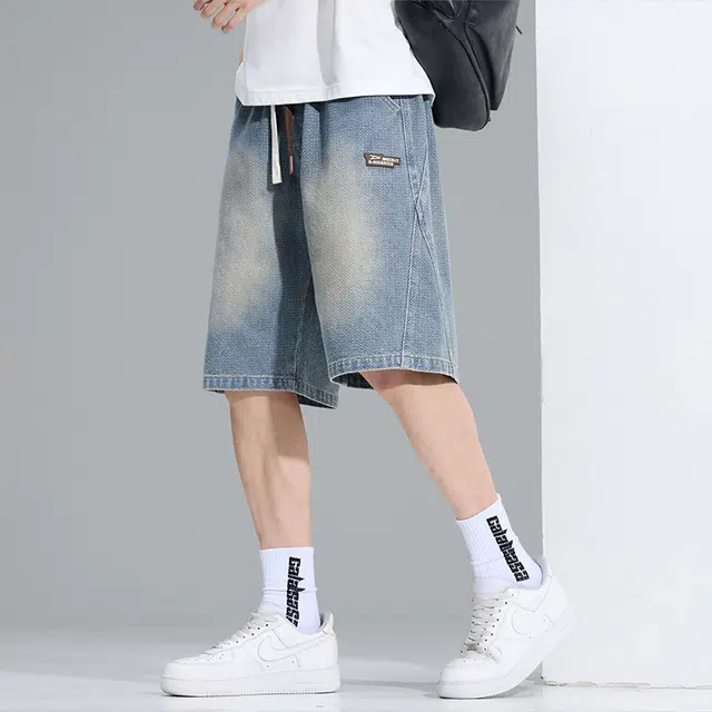 么宁 星空纹简约百搭五分裤夏季薄款潮流时尚宽松直筒舒适透气牛仔短裤 男女同款