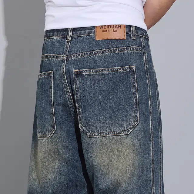 么宁 美式高街水洗做旧宽松直筒简约百搭潮流时尚舒适透气个性痞帅休闲运动牛仔裤 男女同款