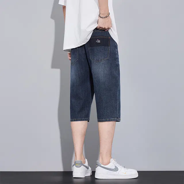 么宁 七分裤潮流时尚直筒宽松牛仔短裤 男女同款