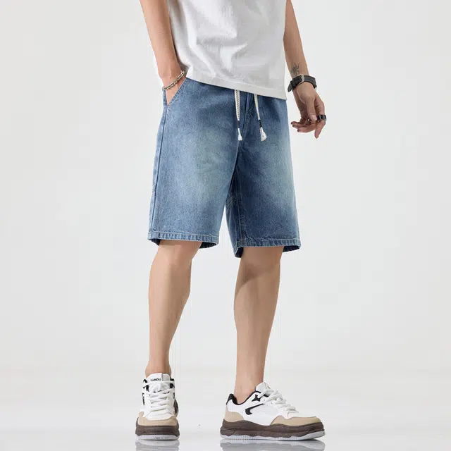 么宁 宽松直筒工装五分裤夏季薄款舒适透气潮流时尚简约百搭个性痞帅休闲运动牛仔短裤 男女同款