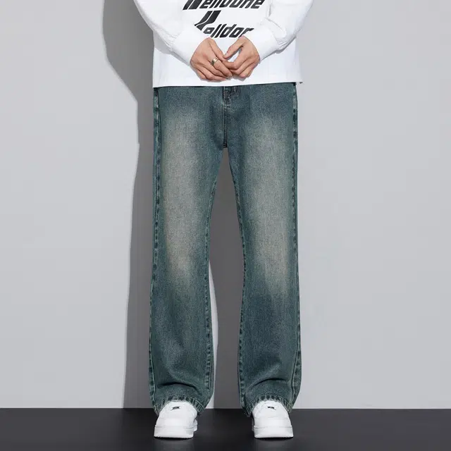 么宁 秋冬季个性刺绣宽松直筒裤美式高街潮流百搭微喇长裤舒适透气耐穿耐磨休闲牛仔裤 男女同款