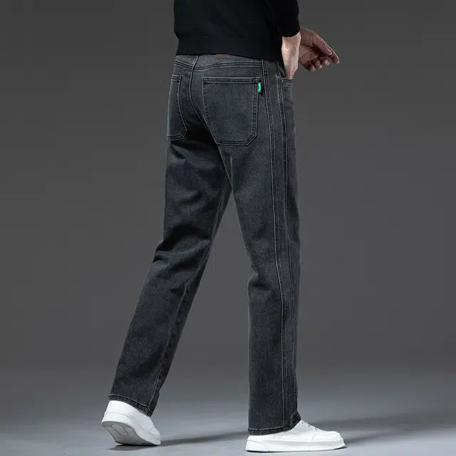 么宁 秋冬季简约百搭轻商务直筒裤舒适透气耐穿耐磨个性时尚运动休闲牛仔裤 男女同款