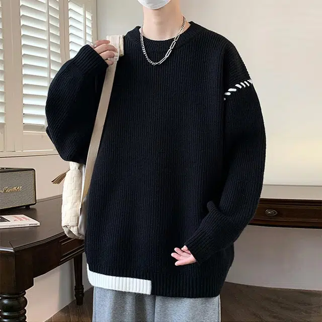 么宁 慵懒风长袖圆领简约百搭休闲舒适透气宽松加厚保暖针织衫 男女同款
