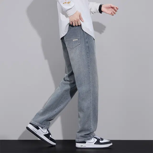 么宁 美式复古舒适透气潮流时尚简约百搭宽松直筒阔腿牛仔裤 男女同款