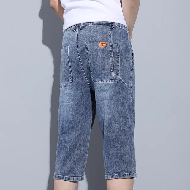 么宁 夏季薄款潮流时尚合身直筒七分裤简约百搭舒适透气弹力休闲个性痞帅牛仔短裤 男女同款