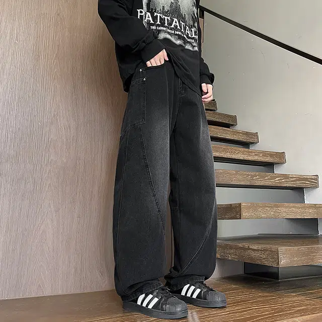 么宁 美式高街宽松直筒裤简约百搭工装裤舒适透气耐穿耐磨个性时尚牛仔裤 男女同款