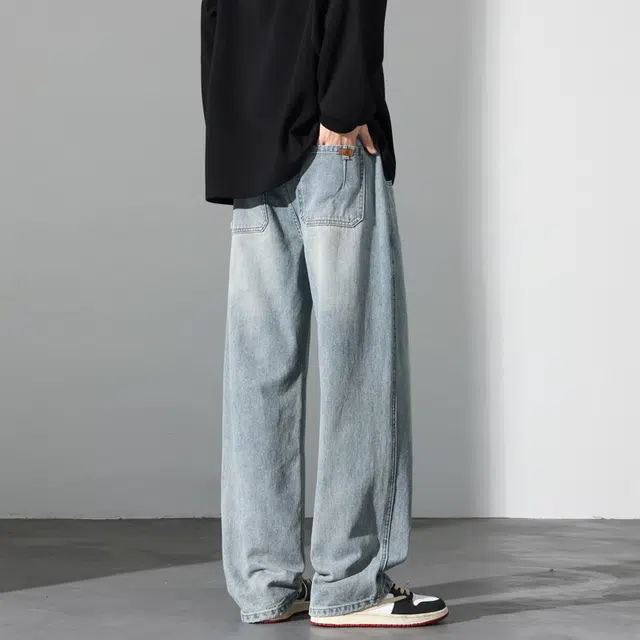 么宁 秋冬季简约百搭宽松直筒裤潮流时尚舒适透气耐穿耐磨个性帅气运动休闲牛仔裤 男女同款