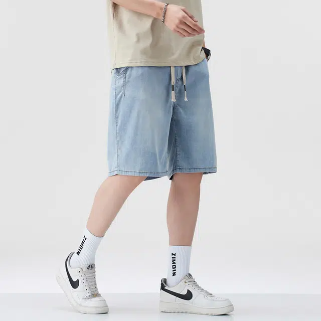 么宁 潮流时尚宽松直筒五分裤夏季薄款舒适透气简约百搭个性痞帅休闲运动牛仔短裤 男女同款