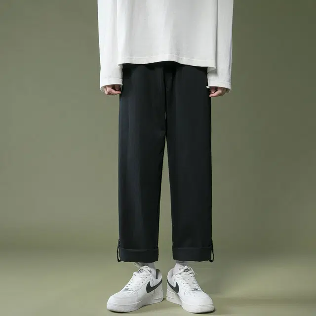 么宁 纯色简约百搭九分裤舒适透气潮流时尚宽松直筒休闲裤 男女同款