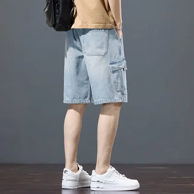 么宁 多口袋工装五分裤设计感简约百搭舒适透气宽松直筒个性痞帅牛仔短裤 男女同款
