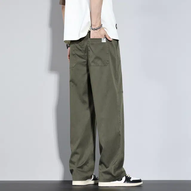 么宁 薄款拼接宽松直筒简约百搭舒适透气弹力运动阔腿休闲裤 男女同款