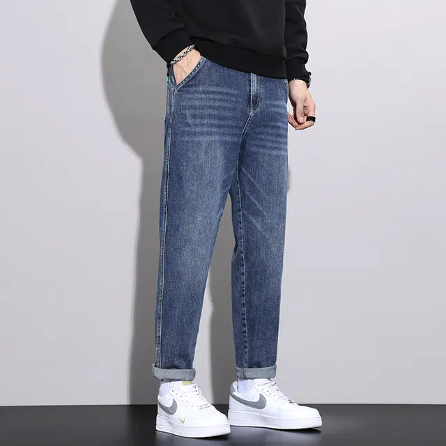 么宁 秋冬季韩版潮流简约百搭哈伦裤舒适透气弹力长裤耐穿耐磨个性时尚运动休闲牛仔裤 男女同款