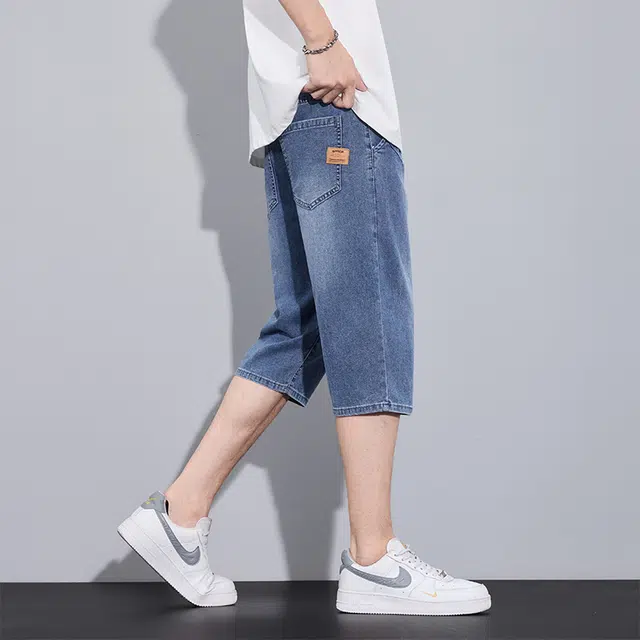 么宁 薄款潮流时尚直筒七分裤牛仔短裤 男女同款