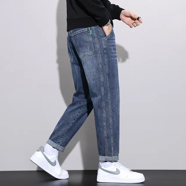 么宁 秋冬季韩版潮流简约百搭哈伦裤舒适透气弹力长裤耐穿耐磨个性时尚运动休闲牛仔裤 男女同款