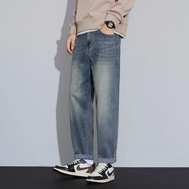 么宁 美式复古水洗宽松潮流时尚弹力舒适透气锥形裤耐穿耐磨个性痞帅休闲牛仔裤 男女同款