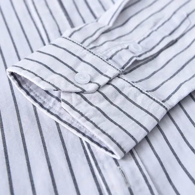 么宁 纯棉条纹长袖衬衣潮流时尚宽松翻领外套舒适透气休闲上衣个性文艺感衬衫 男女同款
