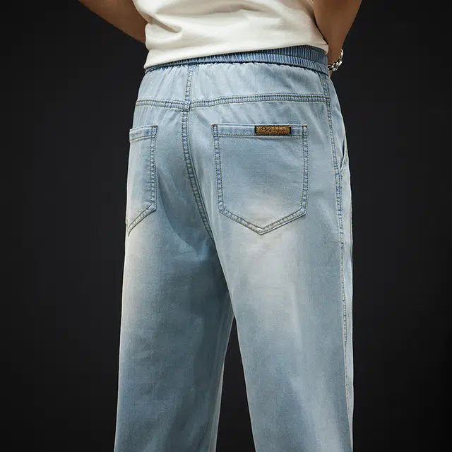 么宁 美式复古宽松直筒裤薄款简约百搭垂感弹力舒适透气个性痞帅牛仔裤 男女同款