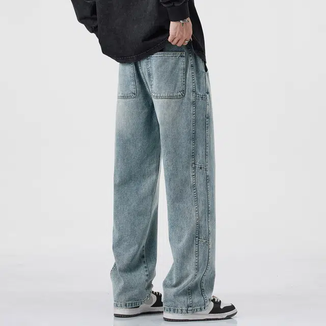 么宁 秋冬季美式高街复古水洗简约百搭舒适透气个性痞帅休闲牛仔裤 男女同款