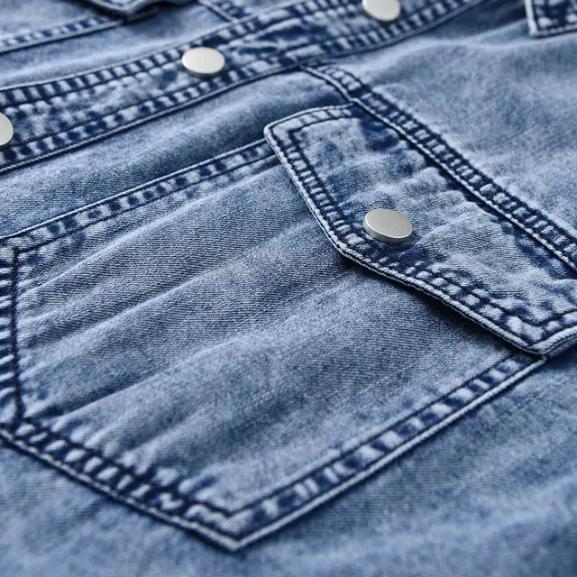 么宁 纯棉水洗长袖牛仔外套宽松翻领工装衬衣舒适透气休闲上衣个性时尚衬衫 男女同款