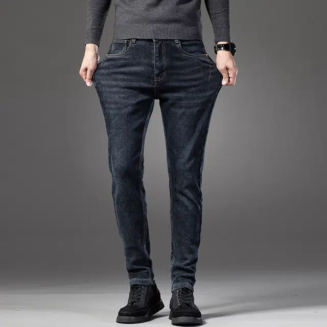 么宁 经典款重工水洗大牛复古弹力直筒裤舒适透气简约百搭耐穿耐磨休闲牛仔裤 男女同款