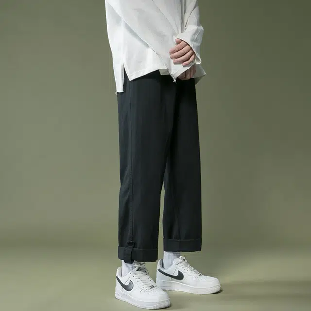 么宁 纯色简约百搭九分裤舒适透气潮流时尚宽松直筒休闲裤 男女同款