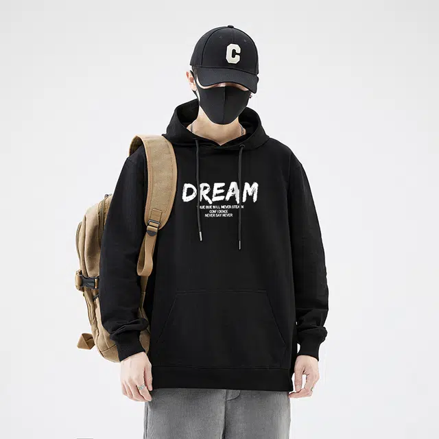 么宁 秋冬季基础款字母印花长袖连帽休闲外套潮牌情侣套头宽松上衣简约百搭舒适透气加绒保暖卫衣 男女同款