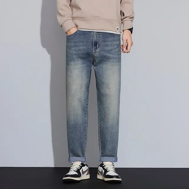 么宁 美式复古水洗宽松潮流时尚弹力舒适透气锥形裤耐穿耐磨个性痞帅休闲牛仔裤 男女同款
