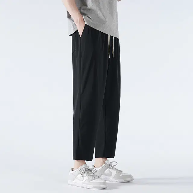 么宁 夏季薄款冰丝速干九分裤纯色简约百搭潮流时尚宽松直筒舒适透气垂感个性痞帅休闲裤 男女同款