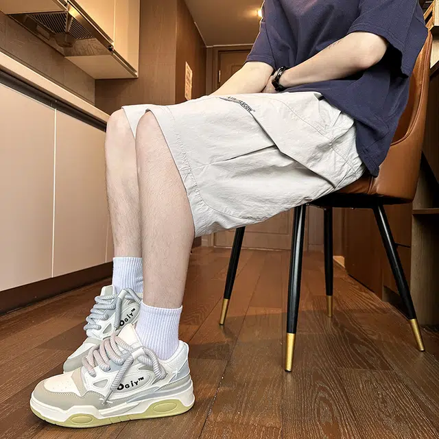 么宁 字母印花美式工装五分裤薄款宽松直筒潮流百搭舒适透气运动休闲短裤 男女同款