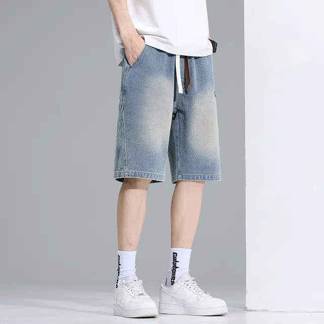 么宁 星空纹简约百搭五分裤夏季薄款潮流时尚宽松直筒舒适透气牛仔短裤 男女同款