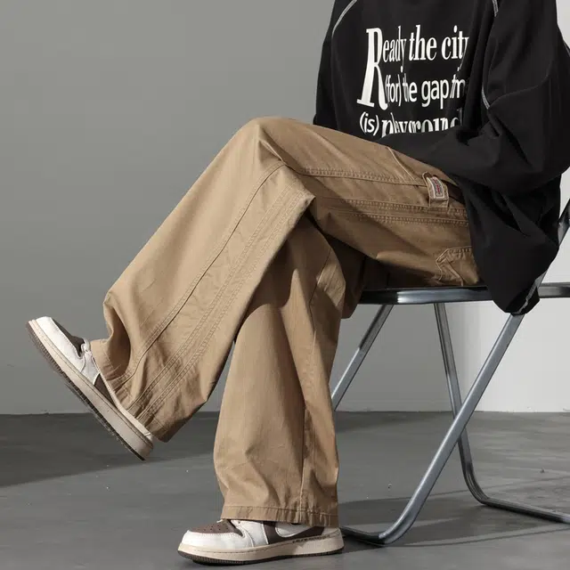 么宁 纯棉简约百搭宽松直筒裤潮流时尚舒适透气户外日常运动休闲裤 男女同款