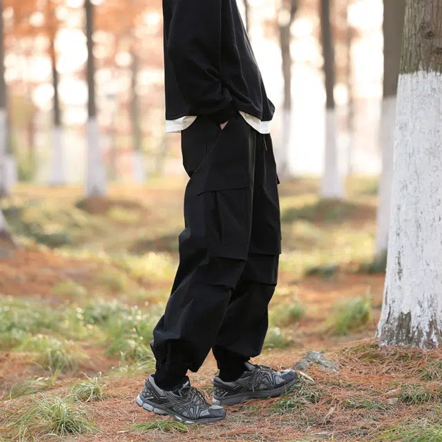 么宁 美式高街个性痞帅宽松束脚裤褶皱感运动哈伦长裤舒适透气休闲裤 男女同款