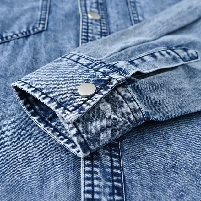 么宁 纯棉水洗长袖牛仔外套宽松翻领工装衬衣舒适透气休闲上衣个性时尚衬衫 男女同款