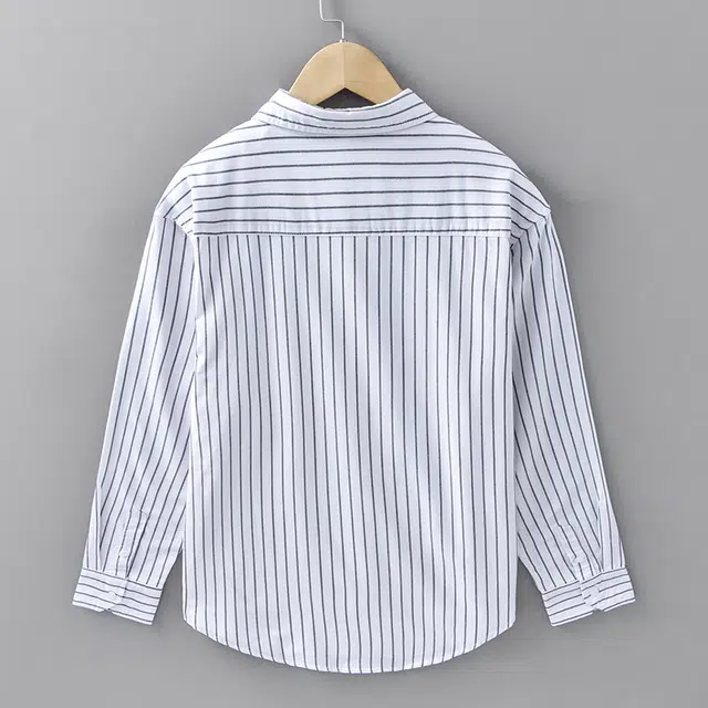 么宁 纯棉条纹长袖衬衣潮流时尚宽松翻领外套舒适透气休闲上衣个性文艺感衬衫 男女同款