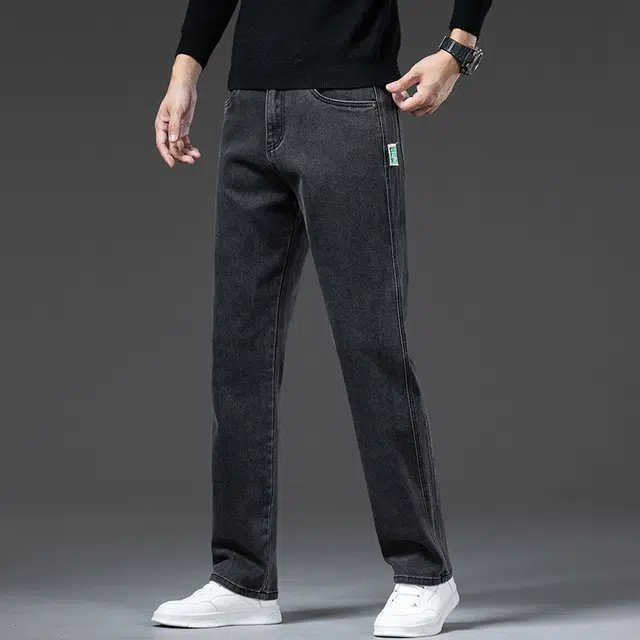 么宁 秋冬季简约百搭轻商务直筒裤舒适透气耐穿耐磨个性时尚运动休闲牛仔裤 男女同款